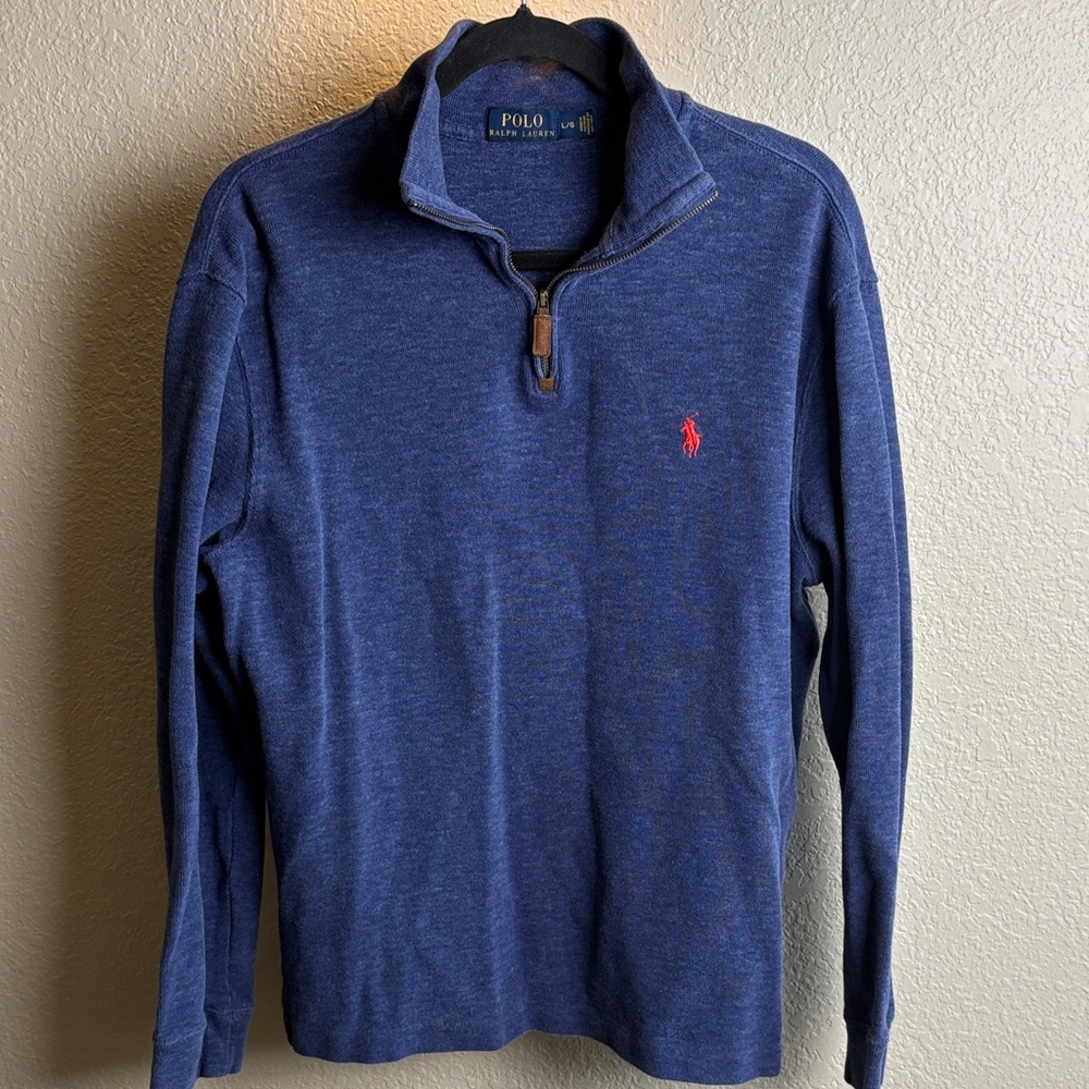 Polo Ralph Lauren Blue Quarter-Zip Pullover 100% Cotton Size Large